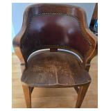 Vintage Leather-Back Armchair with Nailhead Trim, Solid Wood Frame