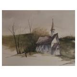 Steve Polomchak Watercolors - Church Landscape, 24 x 18 in