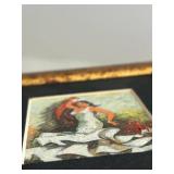 Framed Miniature Painting - Woman in White Dress with Floral Garden