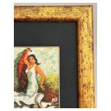 Framed Miniature Painting - Woman in White Dress with Floral Garden