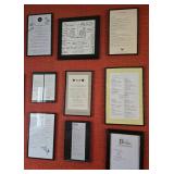 9 Framed Famous Restaurant Menus