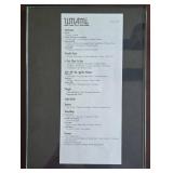 9 Framed Famous Restaurant Menus