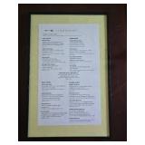 9 Framed Famous Restaurant Menus