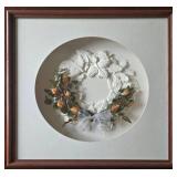 Framed 3D Floral Paper Wreath - Dried Flowers, Dark Wood Frame