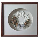 Framed 3D Floral Paper Wreath - Dried Flowers, Dark Wood Frame