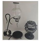 Vintage Etched Glass Wine Aerator Dispenser with Black Metal Cork Cage