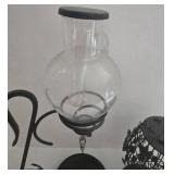 Vintage Etched Glass Wine Aerator Dispenser with Black Metal Cork Cage
