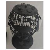 Vintage Etched Glass Wine Aerator Dispenser with Black Metal Cork Cage