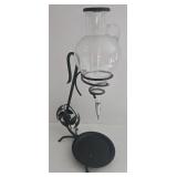 Vintage Etched Glass Wine Aerator Dispenser with Black Metal Cork Cage
