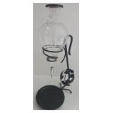 Vintage Etched Glass Wine Aerator Dispenser with Black Metal Cork Cage