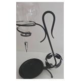 Vintage Etched Glass Wine Aerator Dispenser with Black Metal Cork Cage