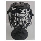 Vintage Etched Glass Wine Aerator Dispenser with Black Metal Cork Cage