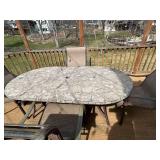 Elbertex Glen Raven Patio 12-Piece Dining Set - 80in Oval Stone-Top Table & 6 Chairs