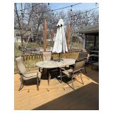 Elbertex Glen Raven Patio 12-Piece Dining Set - 80in Oval Stone-Top Table & 6 Chairs