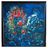 Marc Chagall Le Village Blue Framed Print - 24 x 26 in