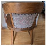 Vintage Bankers Wood Armchair with Tapestry Back Panel & Nailhead Trim