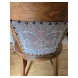 Vintage Bankers Wood Armchair with Tapestry Back Panel & Nailhead Trim