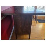 High-Top Table With 4 Wood Stools - Dark Walnut Finish, Built-In Cubby Storage