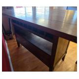 High-Top Table With 4 Wood Stools - Dark Walnut Finish, Built-In Cubby Storage