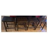 High-Top Table With 4 Wood Stools - Dark Walnut Finish, Built-In Cubby Storage