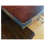 High-Top Table With 4 Wood Stools - Dark Walnut Finish, Built-In Cubby Storage