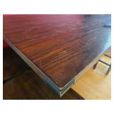 High-Top Table With 4 Wood Stools - Dark Walnut Finish, Built-In Cubby Storage