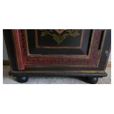 Antique Hand-Painted Black & Red Floral Cabinet with Top Drawer