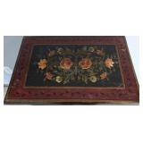 Antique Hand-Painted Black & Red Floral Cabinet with Top Drawer