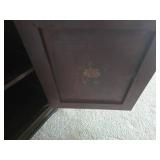 Antique Hand-Painted Black & Red Floral Cabinet with Top Drawer