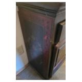 Antique Hand-Painted Black & Red Floral Cabinet with Top Drawer