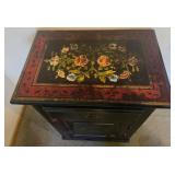 Antique Hand-Painted Black & Red Floral Cabinet with Top Drawer