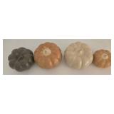 Wicker Gathering Basket with 4 Ceramic Pumpkins - Autumn Decor Set
