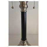 Brushed Nickel Base with Black Column Table Lamp - Off White Fabric Shade