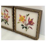 Pair of Cross Stitch Floral Pictures in Ornate Frames - 7 1/4 in Square, 1 1/4 in Deep