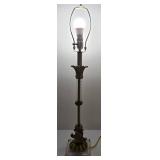 Vintage Gold & Acrylic Table Lamp - Twisted Clear Column, Brass Leaf Base