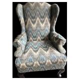Custom Fabric Wingback Chair - 31 in W x 34 in D x 46 in H - Ikat Zigzag
