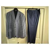 Connor SPJ Bespoke Blue Plaid Wool Suit Jacket & Pants - Size 48L (Jacket: 44 inch Chest)