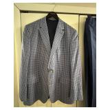 Connor SPJ Bespoke Blue Plaid Wool Suit Jacket & Pants - Size 48L (Jacket: 44 inch Chest)