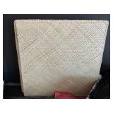 Table Linens Lot - 13 Straw Placemats, 11 Black/Gray Placemats, 8 Red Linen Striped Placemats, 4 Tablecloths