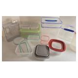 Lot of Plastic Food Storage Containers with Color-Lid Sets and Water Jug