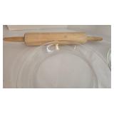 Glass Bakeware Lot: 3 Pie Plates, Potato Ricer, 2 Rolling Pins, Bench Scraper, Pastry Blender