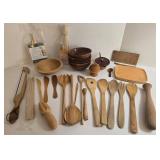 Wooden Kitchen Utensils - Assorted Spoons, Spatulas, Bowls & Bamboo Skewers & More