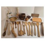 Wooden Kitchen Utensils - Assorted Spoons, Spatulas, Bowls & Bamboo Skewers & More