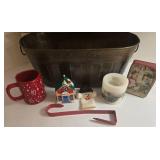 Merry Christmas Wood Sign, Metal Tub, Misc. Holiday Decor Bundle