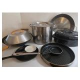 Cookware Set - All-Clad Stainless Stock Pot with Lid & Speckled Enamel Roaster & Grill Pan & Wok