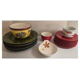 Assorted Ceramic Dinnerware: Plates, Bowls & Leaf Spoon Rest