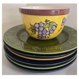 Assorted Ceramic Dinnerware: Plates, Bowls & Leaf Spoon Rest