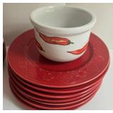 Assorted Ceramic Dinnerware: Plates, Bowls & Leaf Spoon Rest