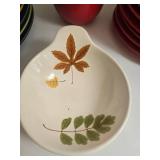 Assorted Ceramic Dinnerware: Plates, Bowls & Leaf Spoon Rest