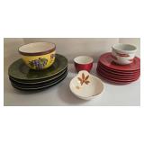 Assorted Ceramic Dinnerware: Plates, Bowls & Leaf Spoon Rest